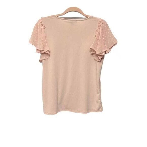 NWT Adrianna Papell Swiss Dot Flutter Sleeve Blouse | Pink | Small - Picture 5 of 6